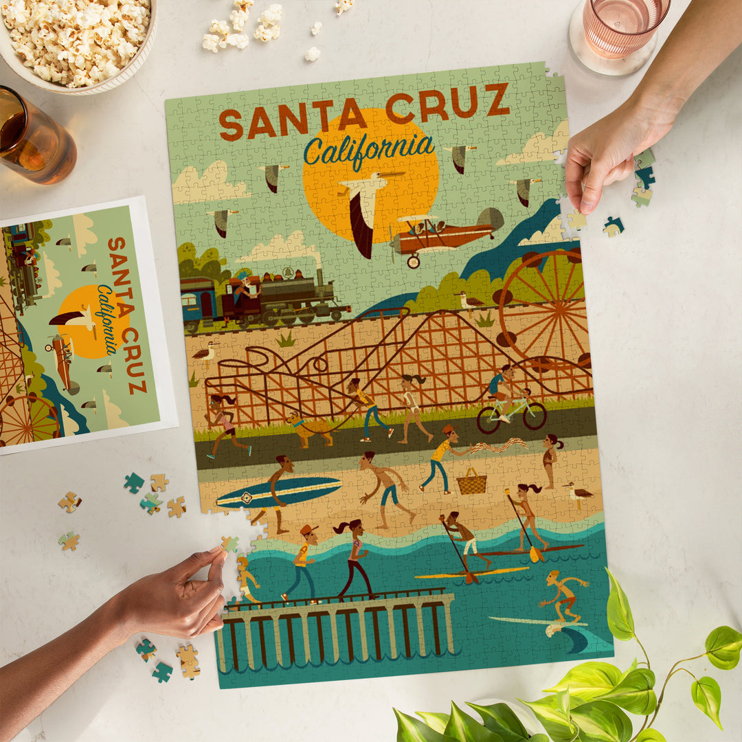 Santa Cruz, California, Geometric City Series, Jigsaw Puzzle Puzzle Lantern Press 