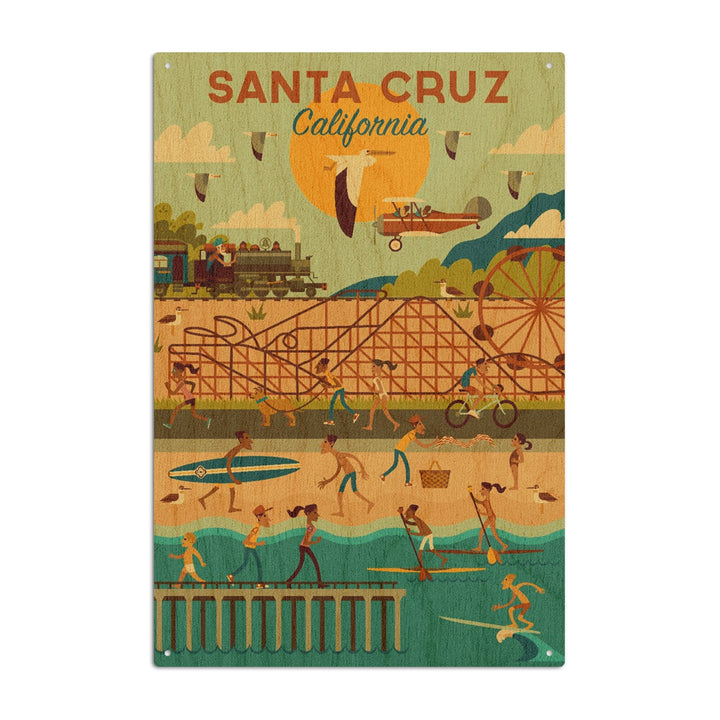 Santa Cruz, California, Geometric City Series, Lantern Press Artwork, Wood Signs and Postcards Wood Lantern Press 10 x 15 Wood Sign 