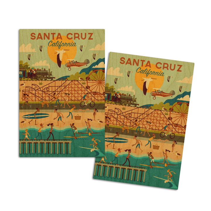 Santa Cruz, California, Geometric City Series, Lantern Press Artwork, Wood Signs and Postcards Wood Lantern Press 4x6 Wood Postcard Set 