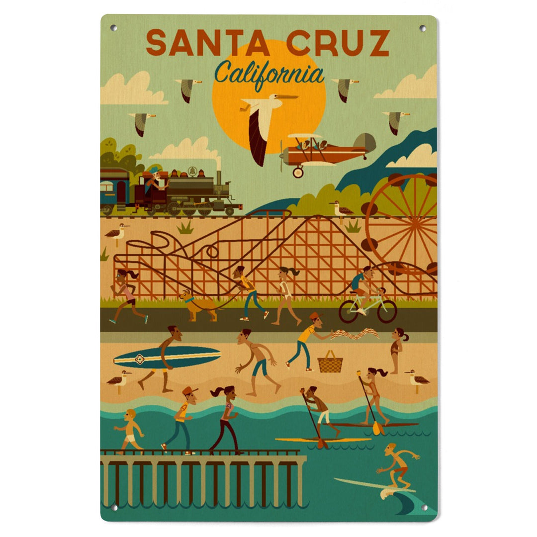 Santa Cruz, California, Geometric City Series, Lantern Press Artwork, Wood Signs and Postcards Wood Lantern Press 