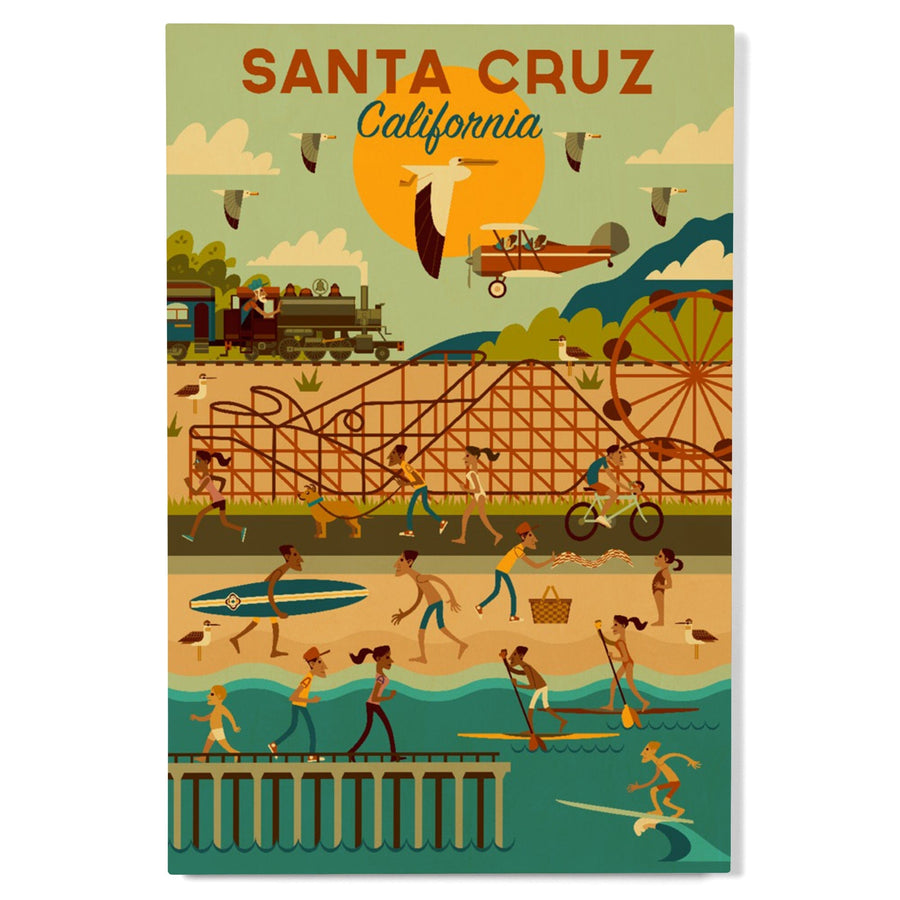 Santa Cruz, California, Geometric City Series, Lantern Press Artwork, Wood Signs and Postcards Wood Lantern Press 