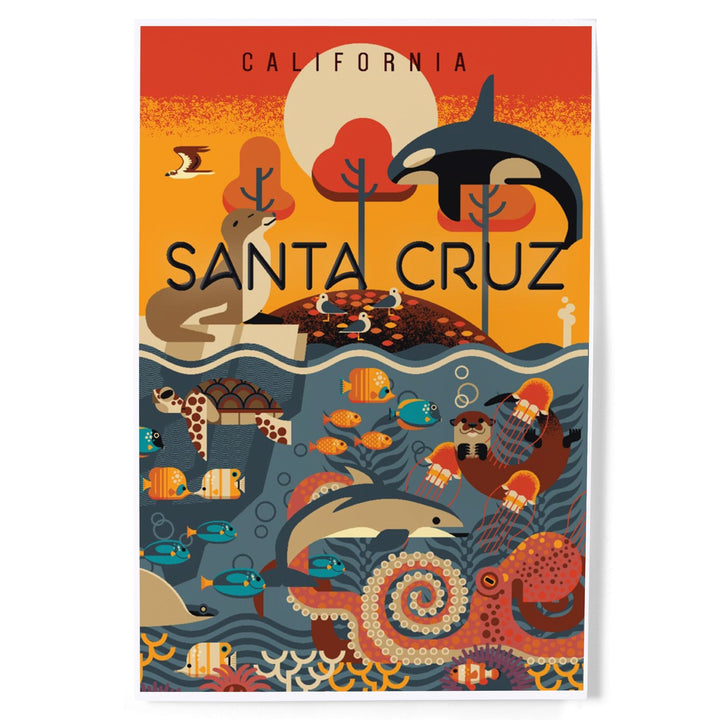 Santa Cruz, California, Geometric, Marine Animals, Art & Giclee Prints Art Lantern Press 