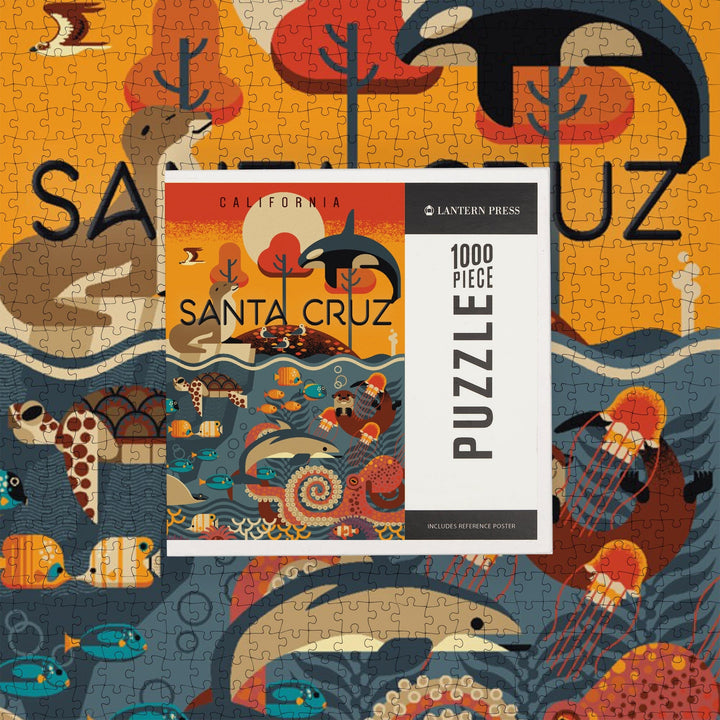 Santa Cruz, California, Geometric, Marine Animals, Jigsaw Puzzle Puzzle Lantern Press 
