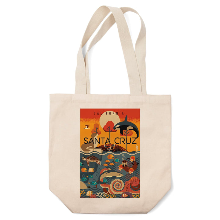 Santa Cruz, California, Geometric, Marine Animals, Tote Bag Totes Lantern Press 