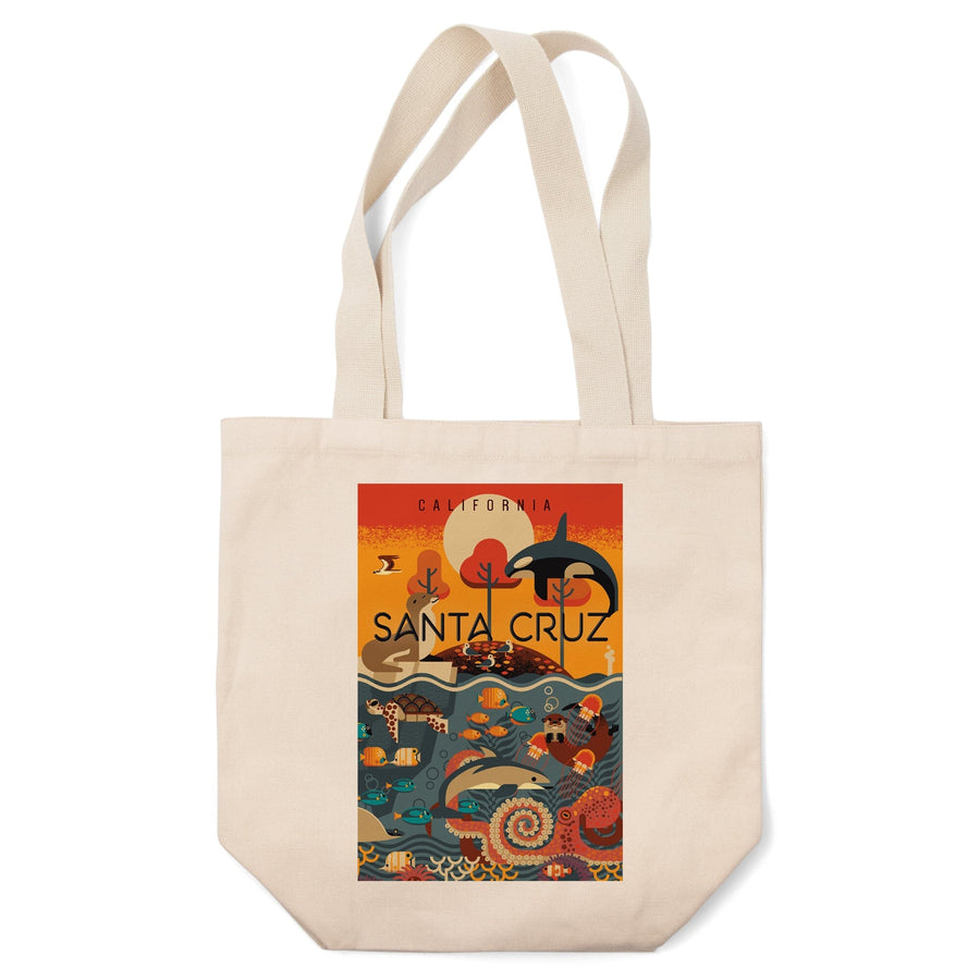 Santa Cruz, California, Geometric, Marine Animals, Tote Bag Totes Lantern Press 