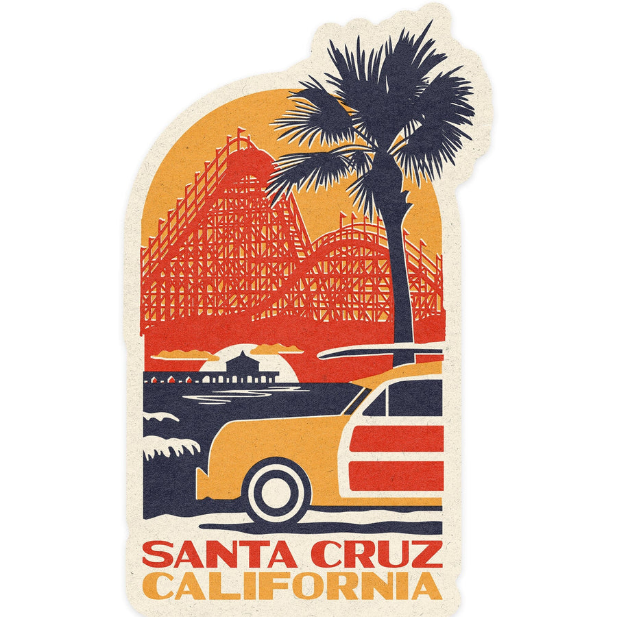 Santa Cruz, California, Giant Dipper, Contour, Lantern Press Artwork, Vinyl Sticker Sticker Lantern Press 
