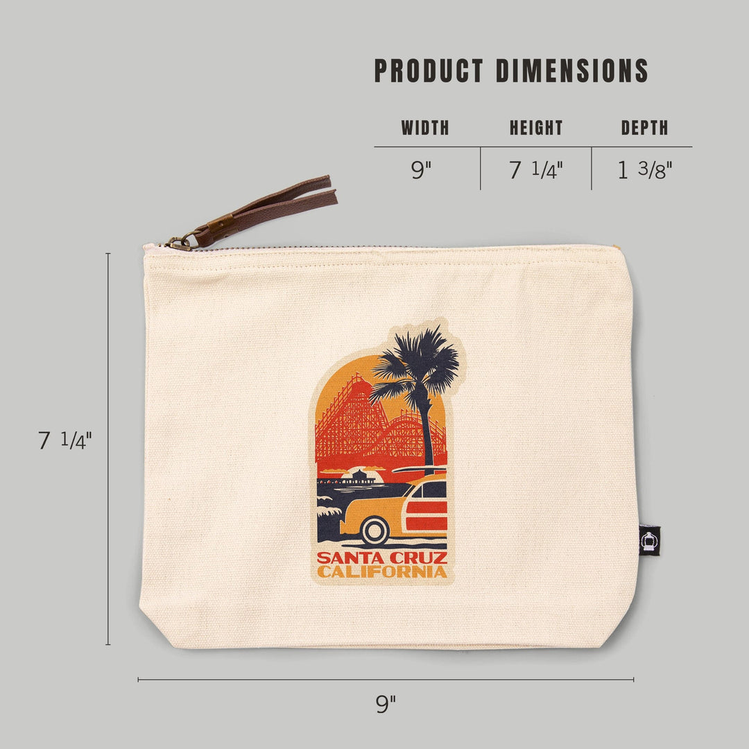 Santa Cruz, California, Giant Dipper,, Organic Cotton Zipper Pouch, Go Bag Go Bag Lantern Press 