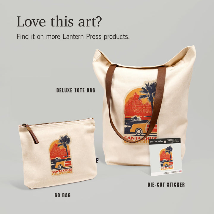 Santa Cruz, California, Giant Dipper,, Organic Cotton Zipper Pouch, Go Bag Go Bag Lantern Press 