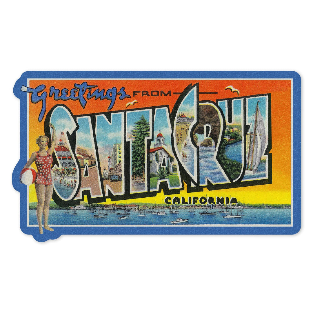 Santa Cruz, California, Greetings, Contour, Vinyl Sticker Sticker Lantern Press 