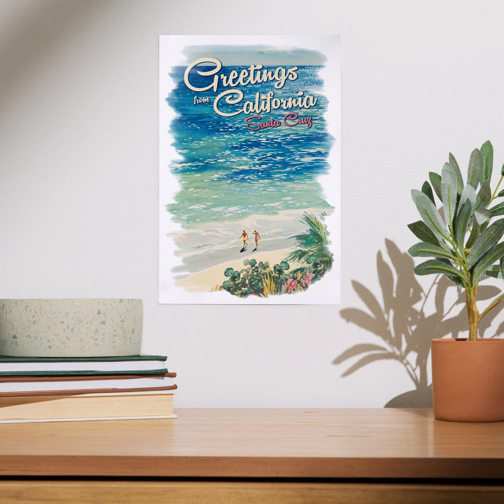 Santa Cruz, California, Greetings from California, Beach Scene with Vignette, Art & Giclee Prints Art Lantern Press 