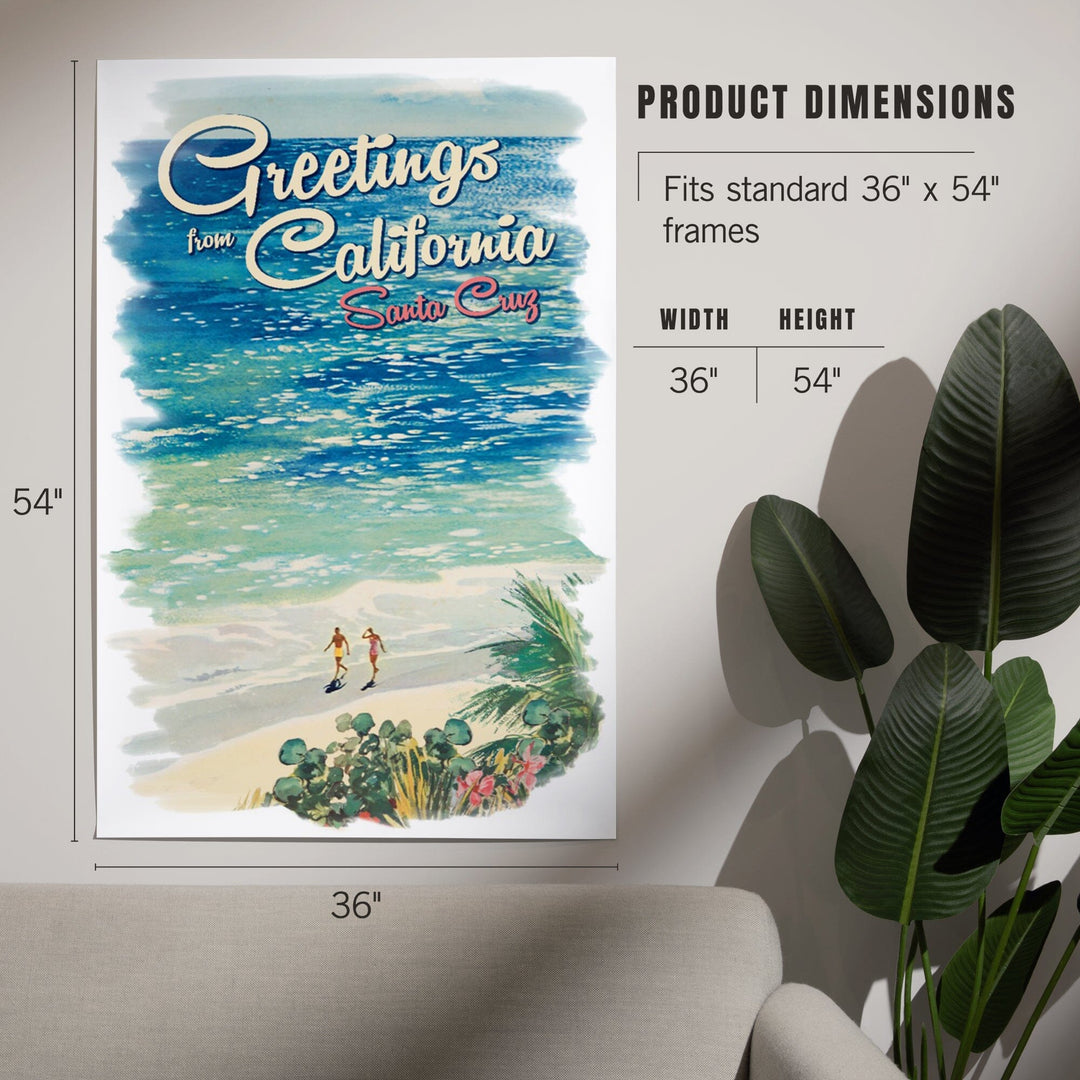 Santa Cruz, California, Greetings from California, Beach Scene with Vignette, Art & Giclee Prints Art Lantern Press 