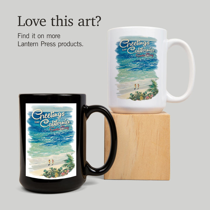 Santa Cruz, California, Greetings from California, Beach Scene with Vignette, Ceramic Mug Mugs Lantern Press 