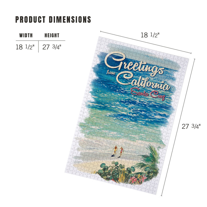 Santa Cruz, California, Greetings from California, Beach Scene with Vignette, Jigsaw Puzzle Puzzle Lantern Press 