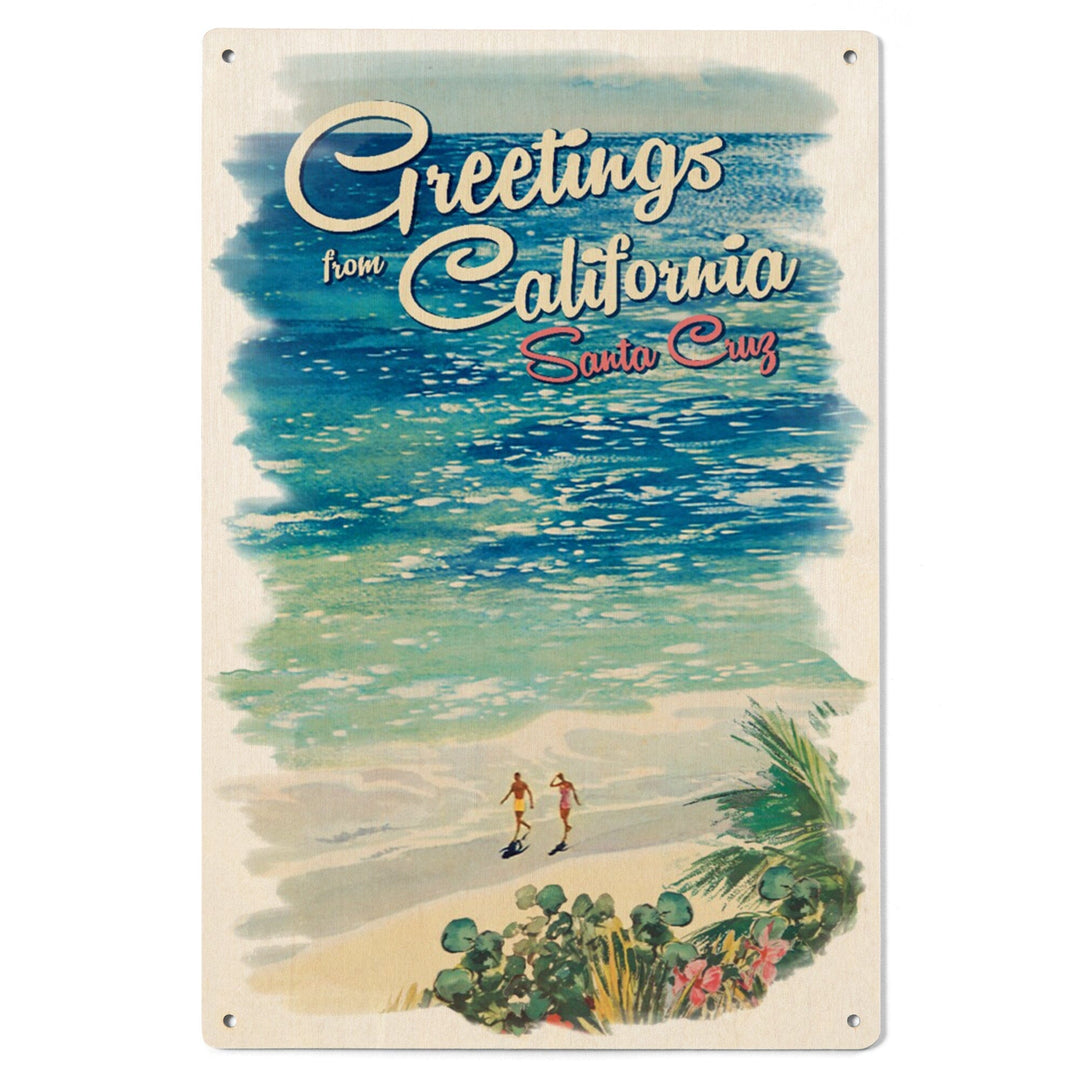 Santa Cruz, California, Greetings from California, Beach Scene with Vignette, Lantern Press Artwork, Wood Signs and Postcards Wood Lantern Press 