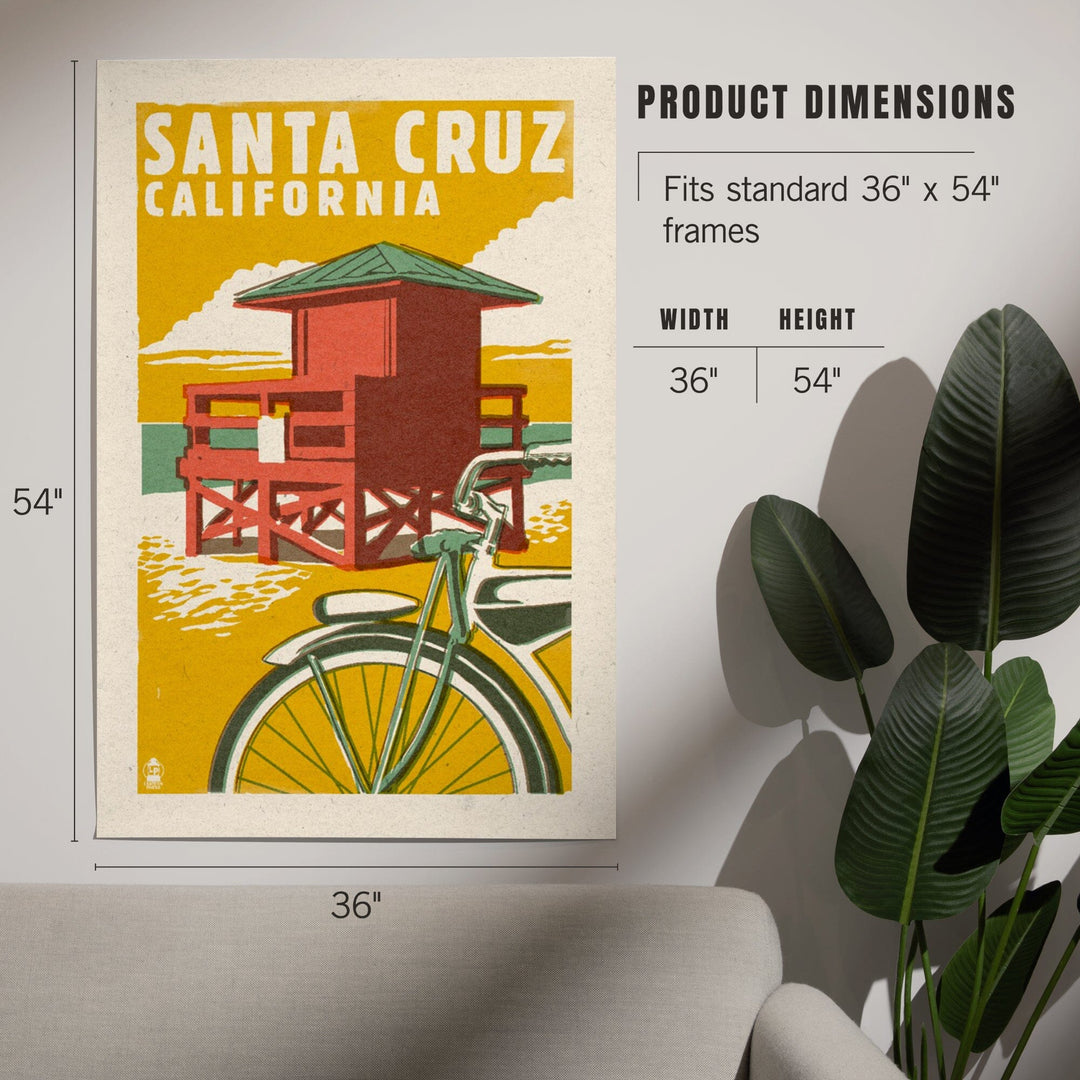 Santa Cruz, California, Lifeguard Tower, Woodblock, Art & Giclee Prints Art Lantern Press 