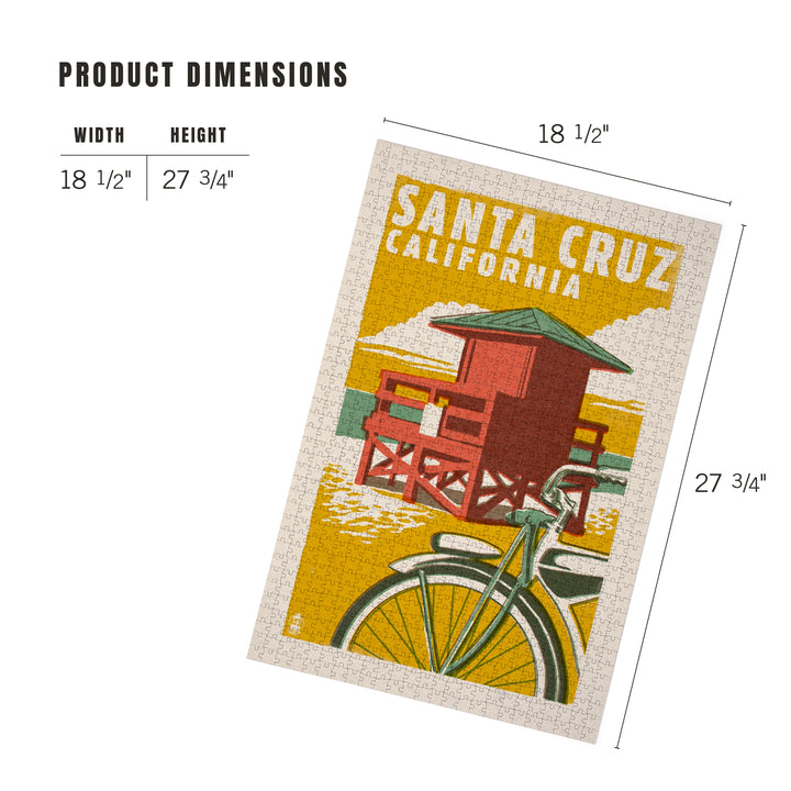 Santa Cruz, California, Lifeguard Tower, Woodblock, Jigsaw Puzzle Puzzle Lantern Press 