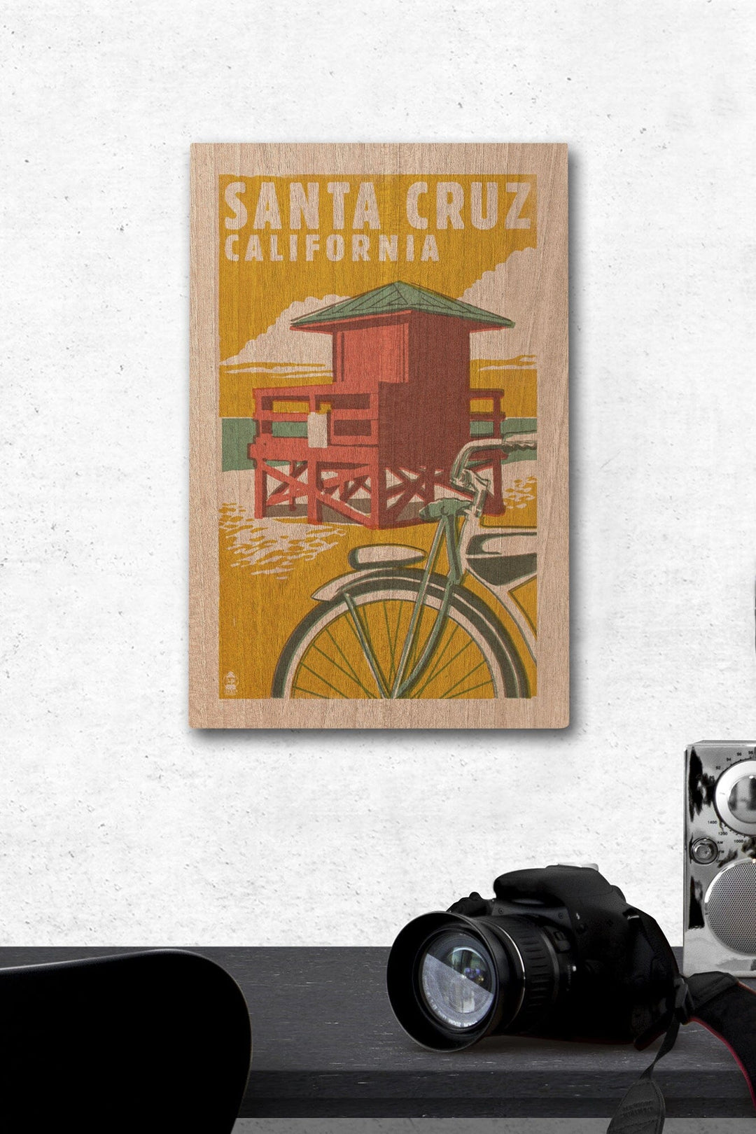 Santa Cruz, California, Lifeguard Tower, Woodblock, Lantern Press Artwork, Wood Signs and Postcards Wood Lantern Press 12 x 18 Wood Gallery Print 