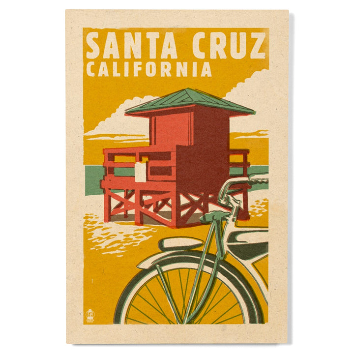 Santa Cruz, California, Lifeguard Tower, Woodblock, Lantern Press Artwork, Wood Signs and Postcards Wood Lantern Press 