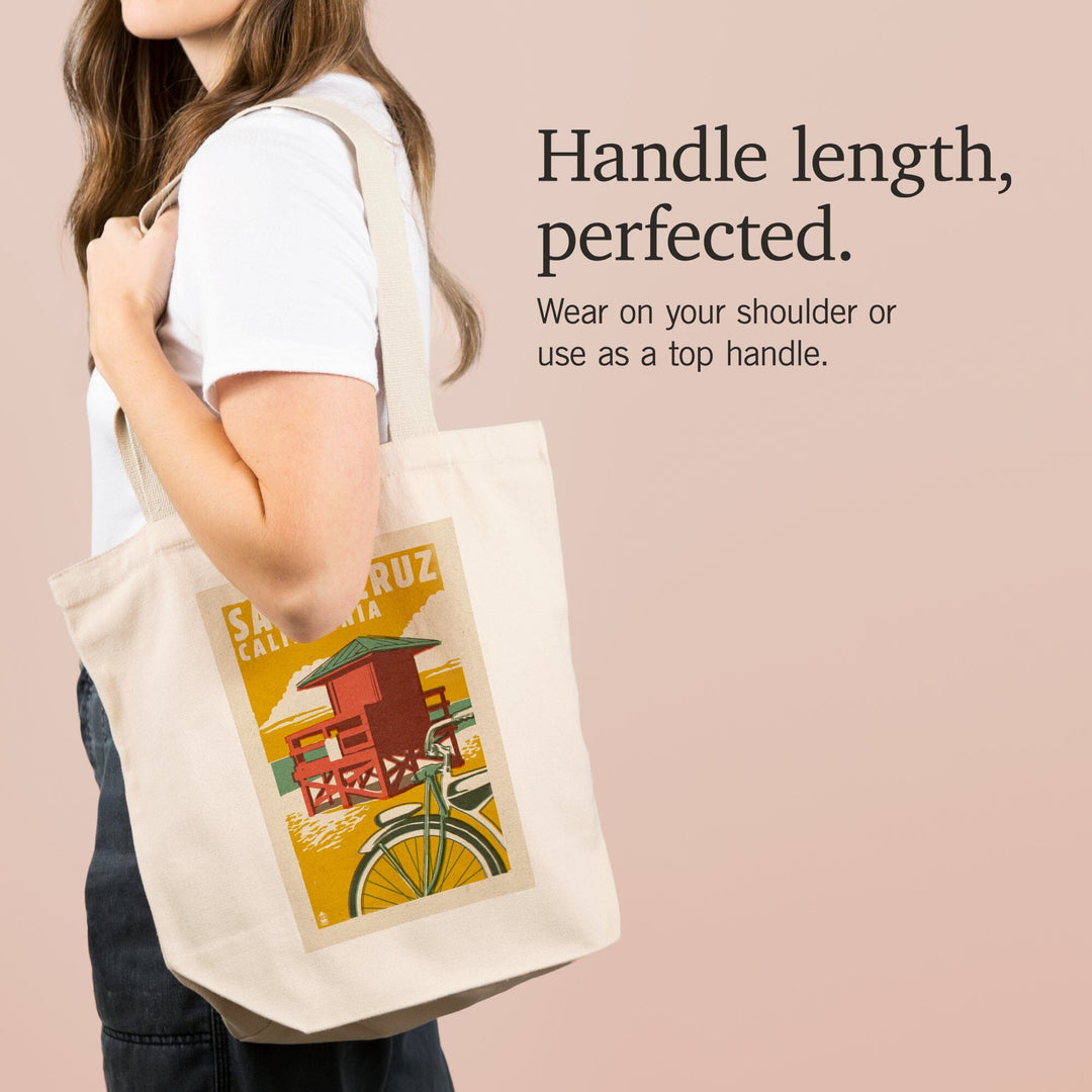 Santa Cruz, California, Lifeguard Tower, Woodblock, Tote Bag Totes Lantern Press 