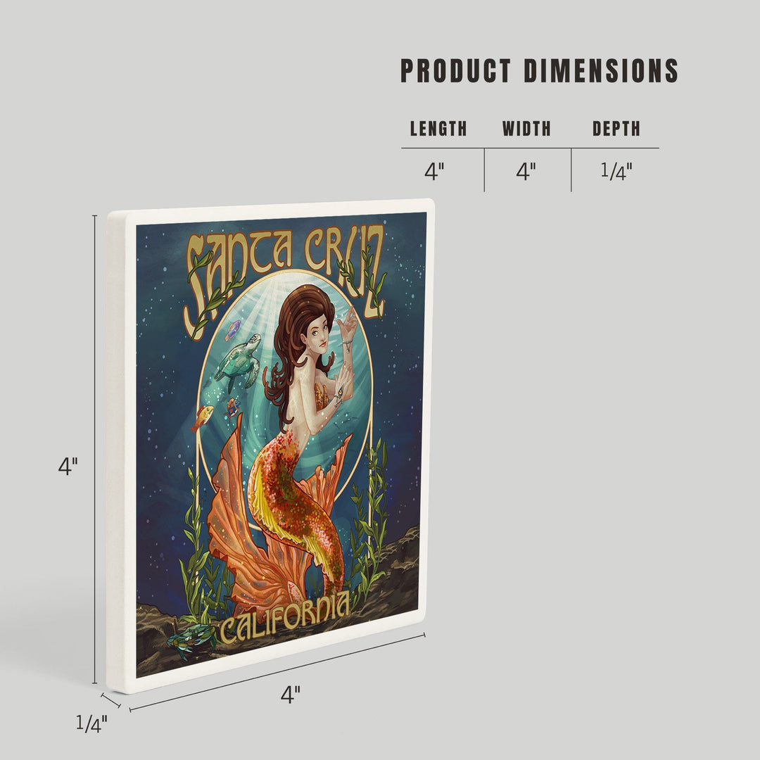 Santa Cruz, California, Mermaid, Coasters Coasters Lantern Press 