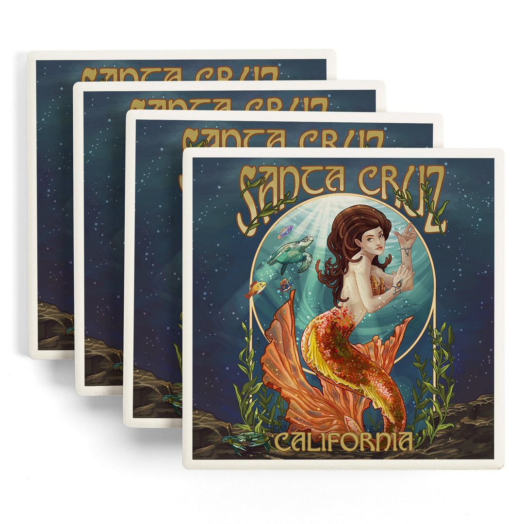 Santa Cruz, California, Mermaid, Coasters Coasters Lantern Press 