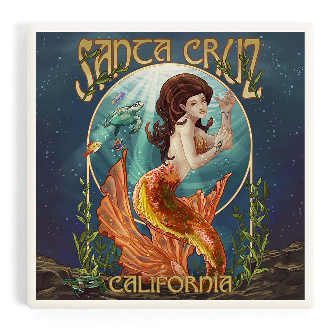 Santa Cruz, California, Mermaid, Coasters Coasters Lantern Press Coaster 