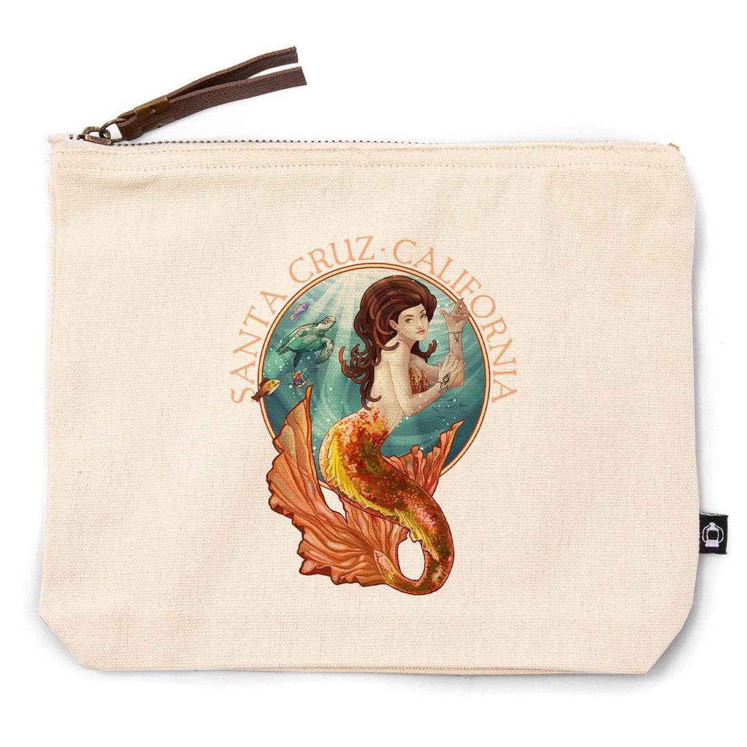 Santa Cruz, California, Mermaid,, Organic Cotton Zipper Pouch, Go Bag Go Bag Lantern Press 