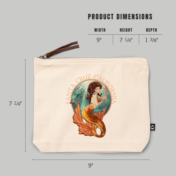 Santa Cruz, California, Mermaid,, Organic Cotton Zipper Pouch, Go Bag Go Bag Lantern Press 