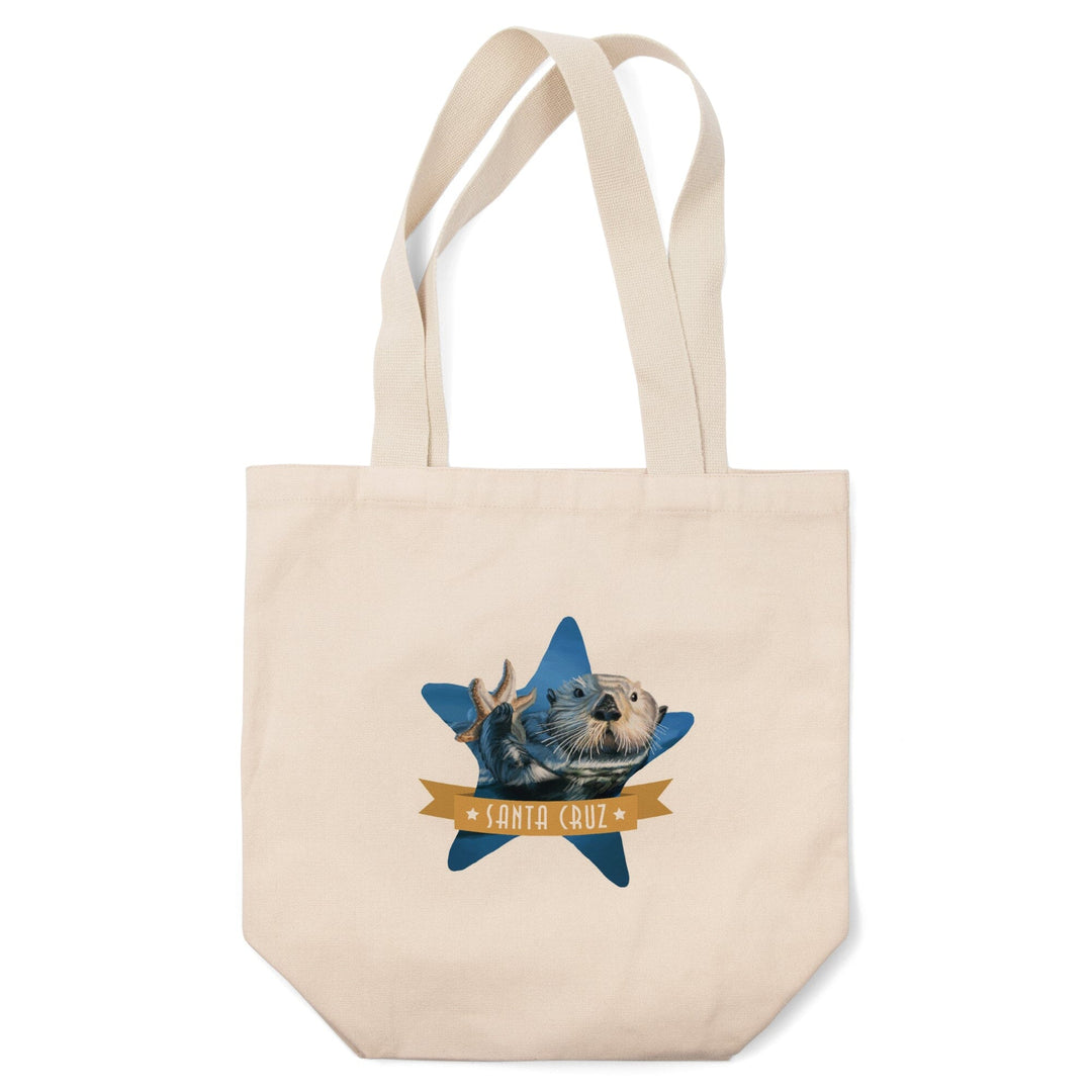 Santa Cruz, California, Otter with Starfish, Contour, Lantern Press Artwork, Tote Bag Totes Lantern Press 