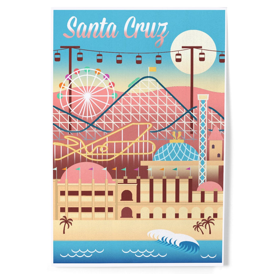 Santa Cruz, California, Retro Skyline, Beach Colors, Art & Giclee Prints Art Lantern Press 
