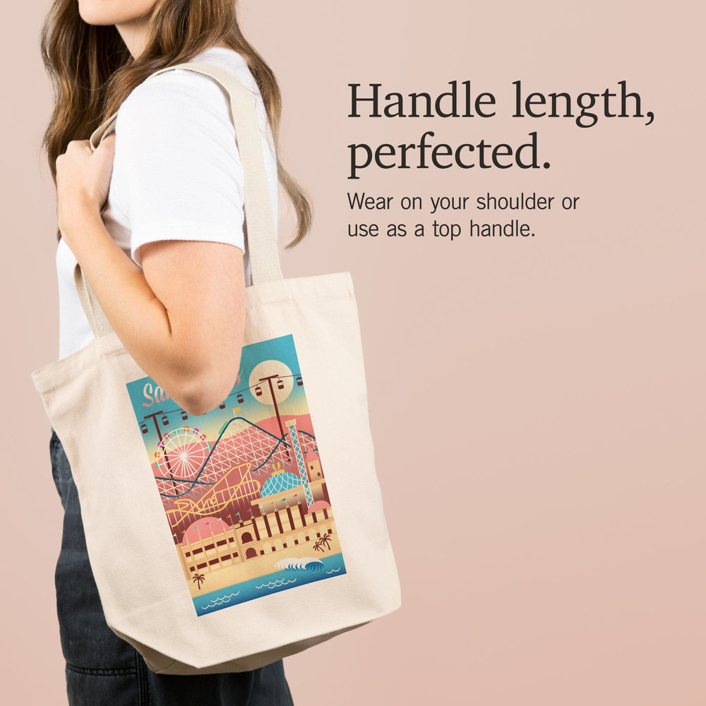 Santa Cruz, California, Retro Skyline, Beach Colors, Tote Bag Totes Lantern Press 