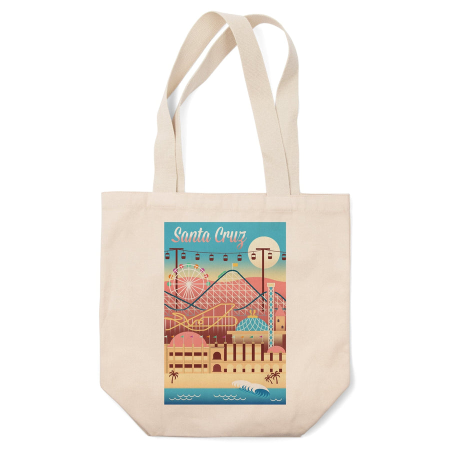 Santa Cruz, California, Retro Skyline, Beach Colors, Tote Bag Totes Lantern Press 