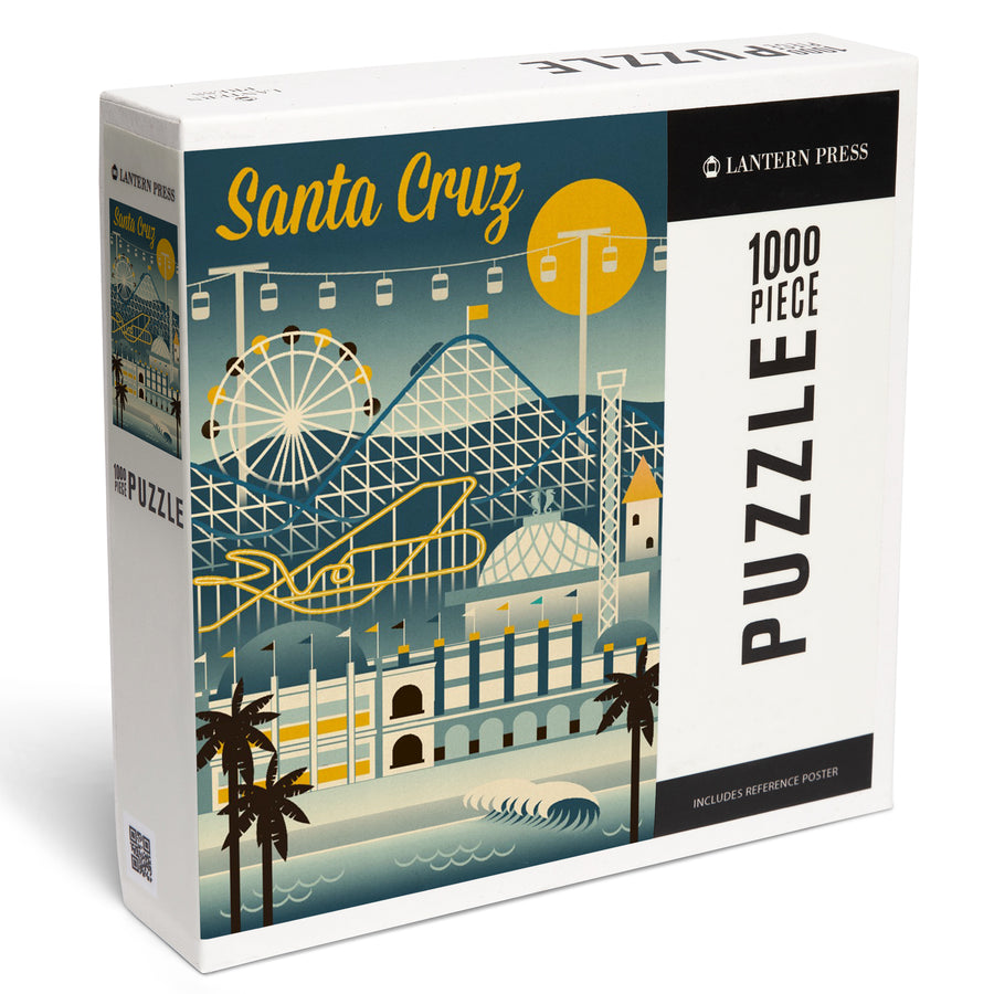 Santa Cruz, California, Retro Skyline Classsic Series, Jigsaw Puzzle Puzzle Lantern Press 
