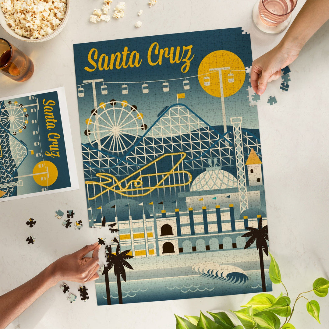 Santa Cruz, California, Retro Skyline Classsic Series, Jigsaw Puzzle Puzzle Lantern Press 