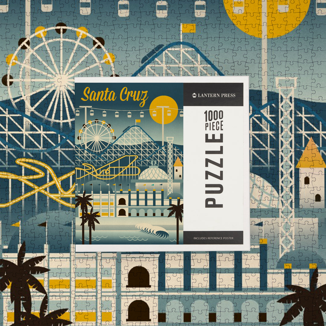 Santa Cruz, California, Retro Skyline Classsic Series, Jigsaw Puzzle Puzzle Lantern Press 