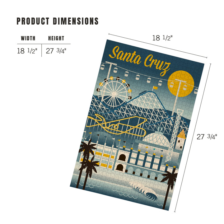 Santa Cruz, California, Retro Skyline Classsic Series, Jigsaw Puzzle Puzzle Lantern Press 