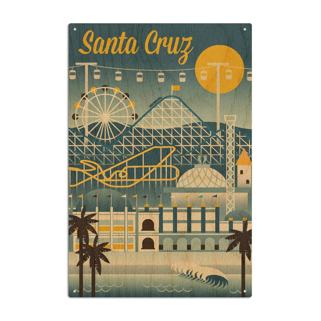 Santa Cruz, California, Retro Skyline Classsic Series, Lantern Press Artwork, Wood Signs and Postcards Wood Lantern Press 10 x 15 Wood Sign 