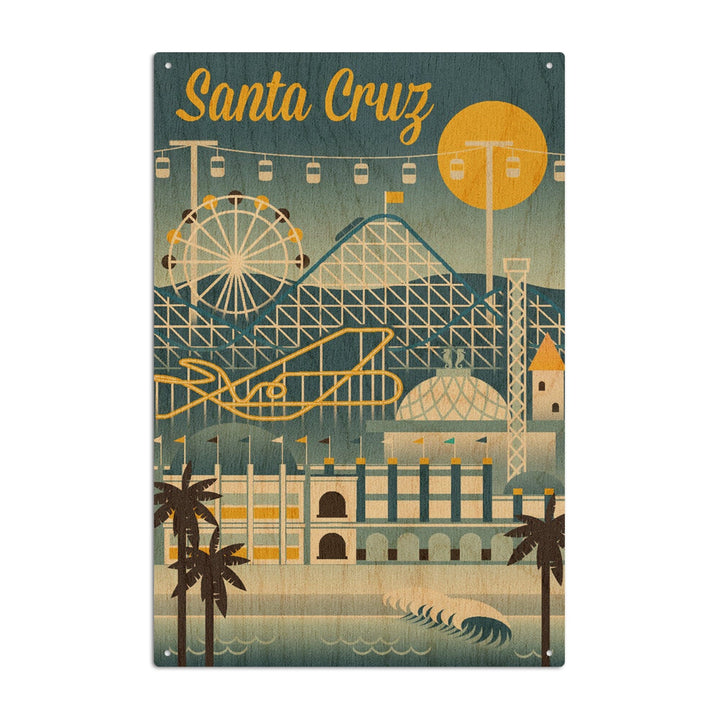 Santa Cruz, California, Retro Skyline Classsic Series, Lantern Press Artwork, Wood Signs and Postcards Wood Lantern Press 10 x 15 Wood Sign 