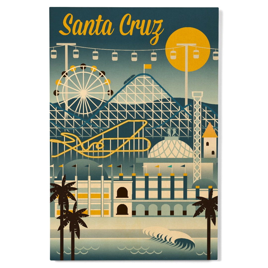 Santa Cruz, California, Retro Skyline Classsic Series, Lantern Press Artwork, Wood Signs and Postcards Wood Lantern Press 