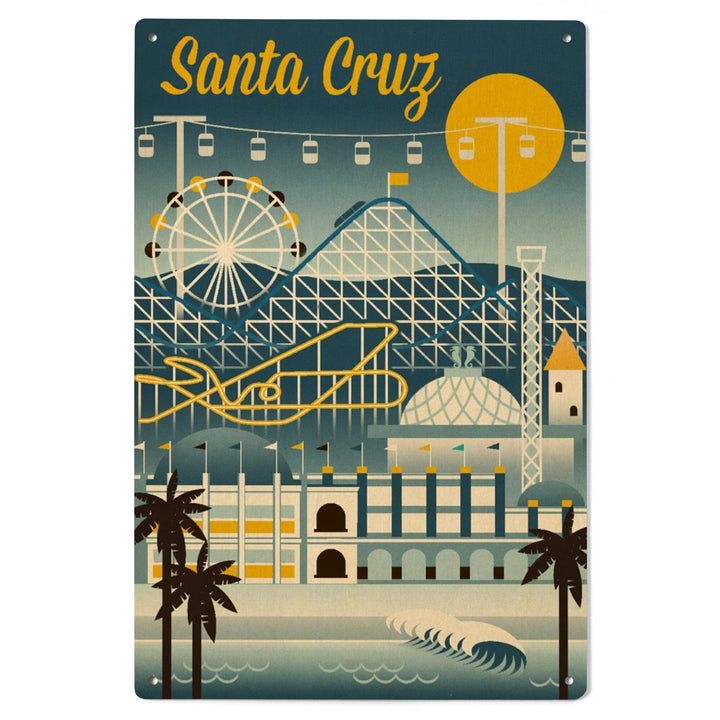 Santa Cruz, California, Retro Skyline Classsic Series, Lantern Press Artwork, Wood Signs and Postcards Wood Lantern Press 