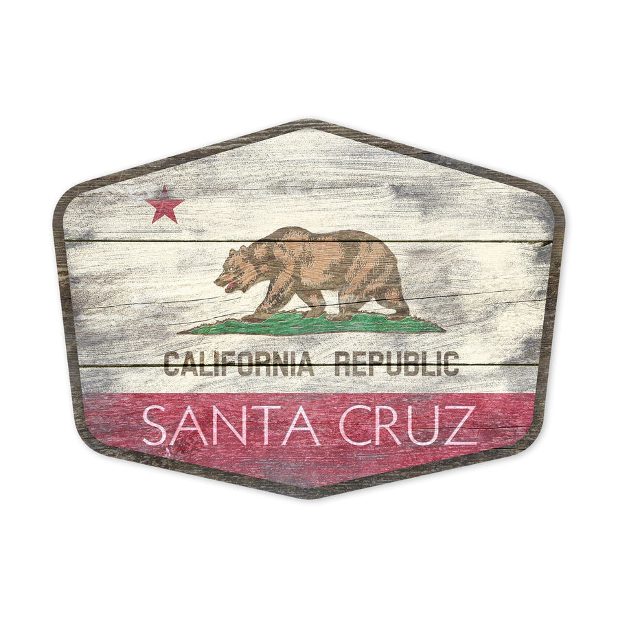 Santa Cruz, California, Rustic California State Flag, Contour, Lantern Press Artwork, Vinyl Sticker Sticker Lantern Press 
