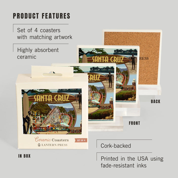 Santa Cruz, California, Scenes Montage, Coasters Coasters Lantern Press 