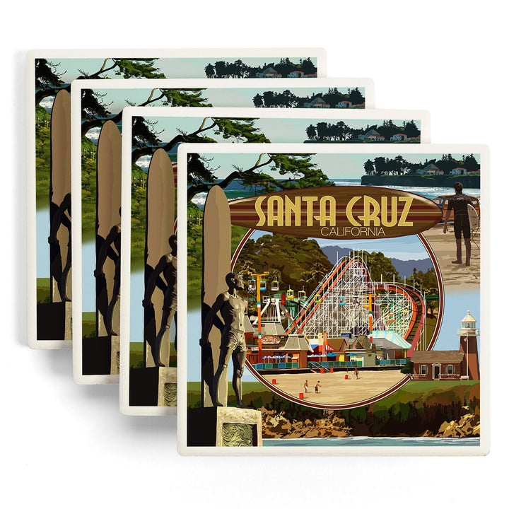 Santa Cruz, California, Scenes Montage, Coasters Coasters Lantern Press 