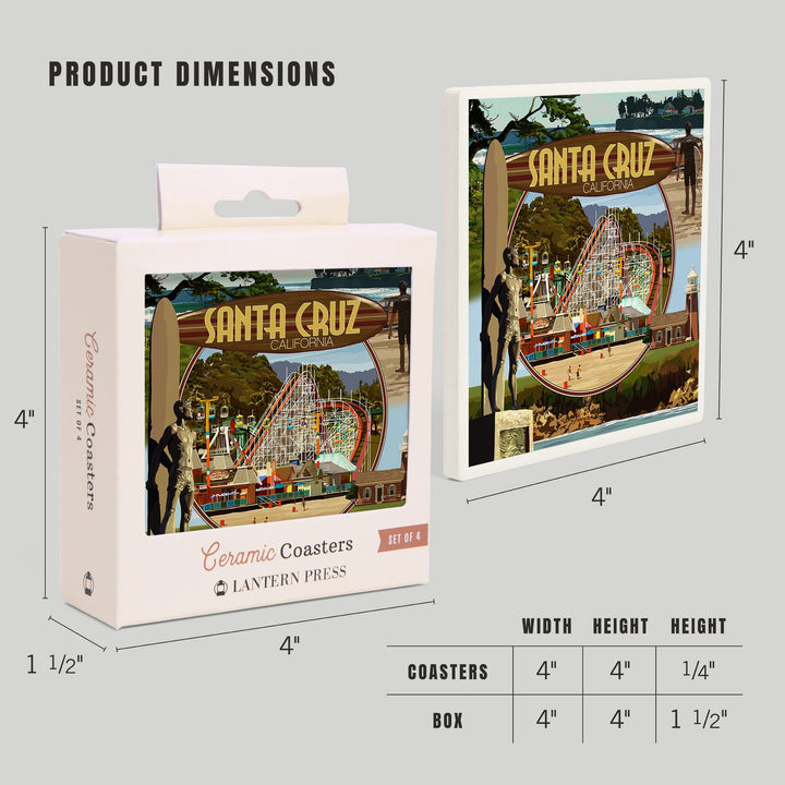 Santa Cruz, California, Scenes Montage, Coasters Coasters Lantern Press 