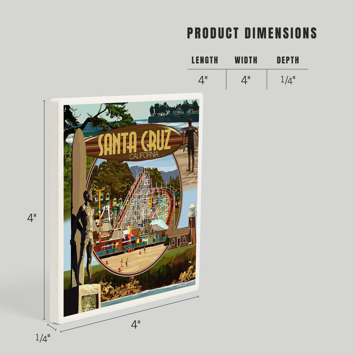Santa Cruz, California, Scenes Montage, Coasters Coasters Lantern Press 