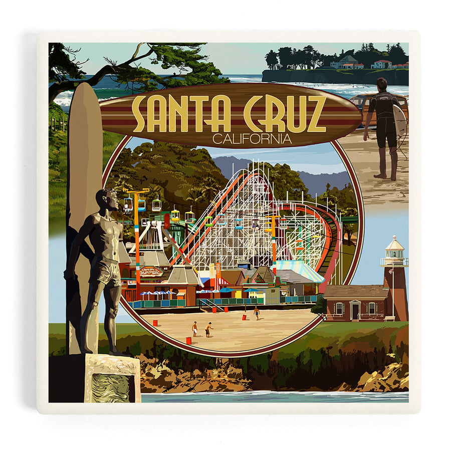 Santa Cruz, California, Scenes Montage, Coasters Coasters Lantern Press 