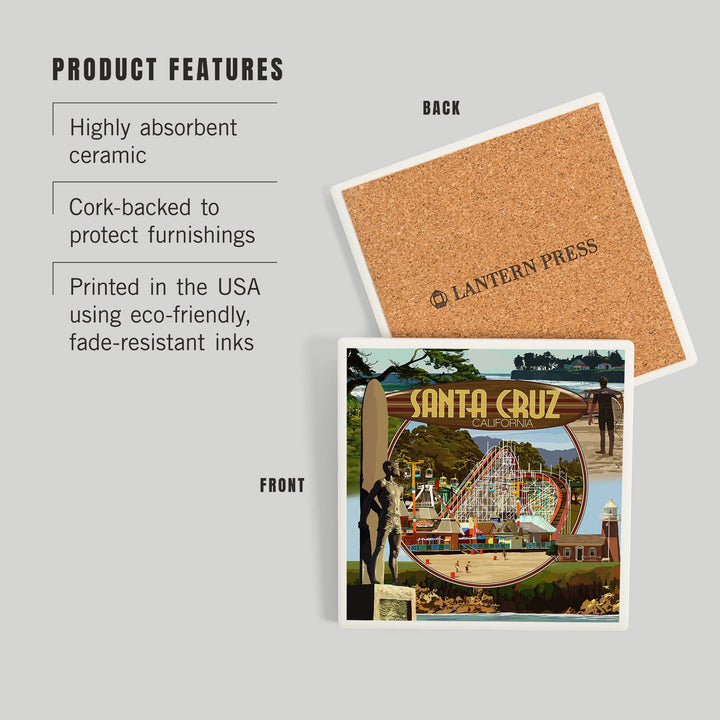 Santa Cruz, California, Scenes Montage, Coasters Coasters Lantern Press 
