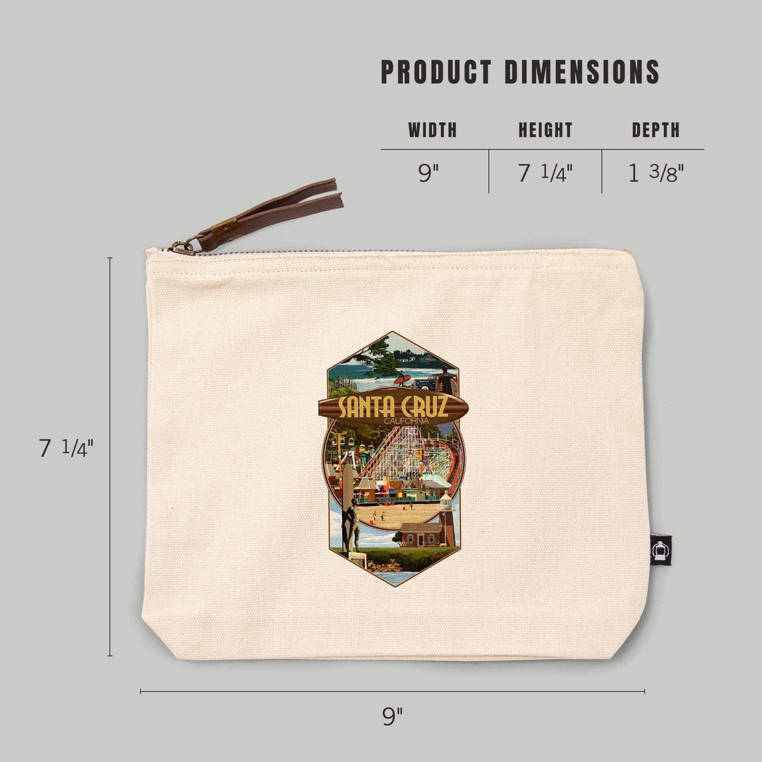 Santa Cruz, California, Scenes Montage,, Organic Cotton Zipper Pouch, Go Bag Go Bag Lantern Press 