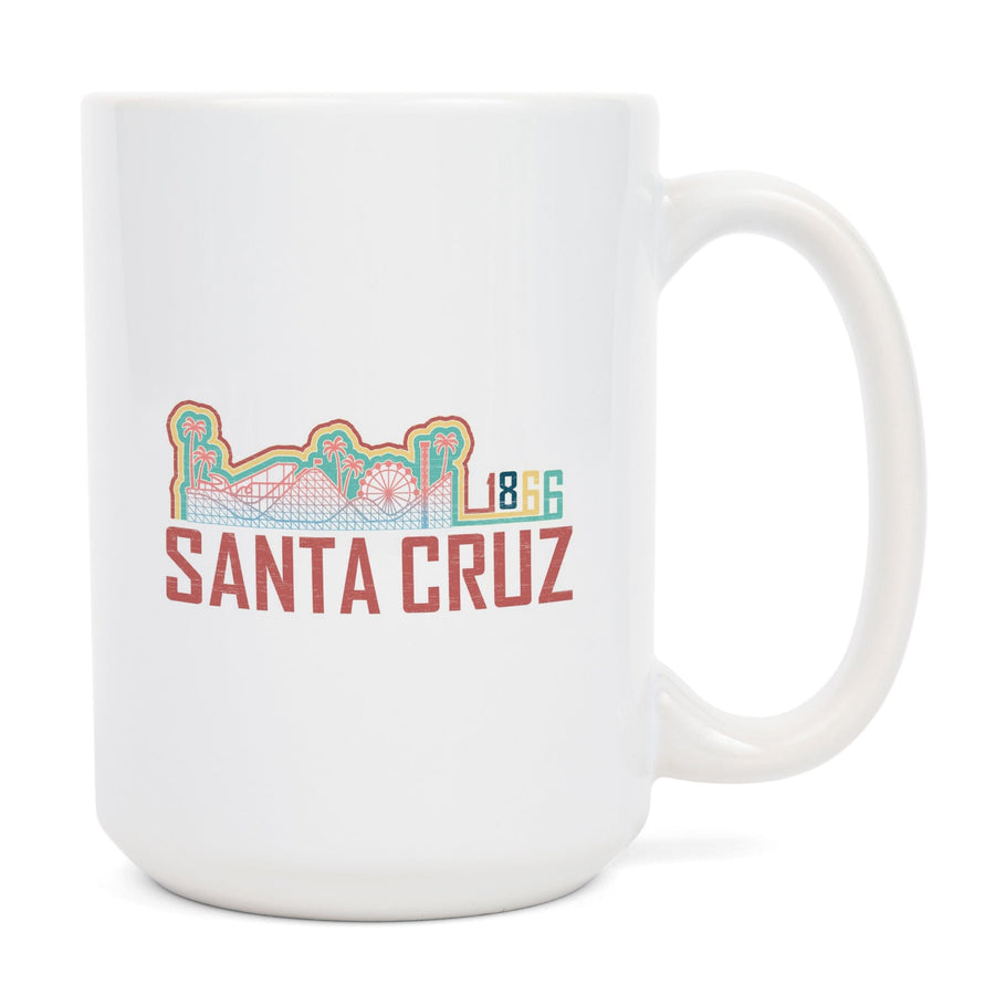 Santa Cruz, California, Skyline, Retro, Beach Colors, Contour, Lantern Press Artwork, Ceramic Mug Mugs Lantern Press 