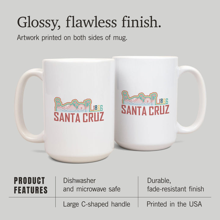 Santa Cruz, California, Skyline, Retro, Beach Colors, Contour, Lantern Press Artwork, Ceramic Mug Mugs Lantern Press 
